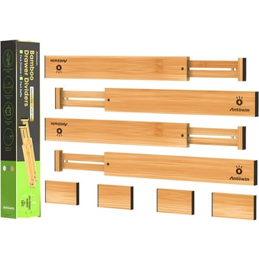 ANTOWIN Expandable Bamboo Drawer Dividers Organizers, Drawer Separators Splitter, 17-22 inches Long Adjustable Spring-loaded Organizer for Large Utensil, Clothes, Tools Drawers