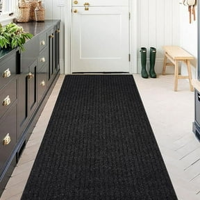 ANTPOP Outdoor Runner Rug 2ft x 6ft Non-Slip Rubber-Backed Indoor Carpet, Stain-Resistant Polypropylene, Black Striped for Kitchen Hallway Entryway Garage