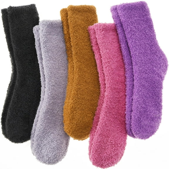 ANTSANG Fuzzy Socks for Women Men Slipper Fluffy Cozy Warm Winter Thick Plush Crew Socks 5 Pairs(Plain I,M)