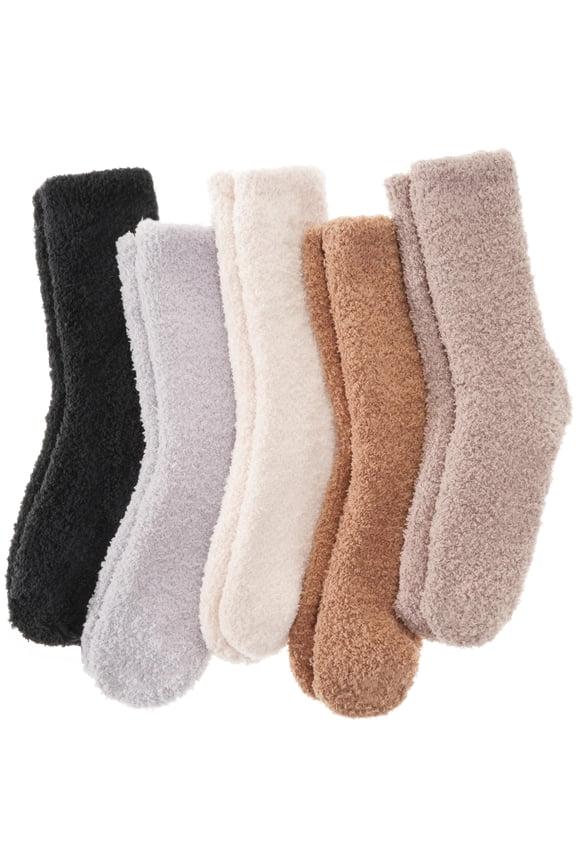 ANTSANG Fuzzy Socks for Women Men Slipper Fluffy Cozy Warm Winter Thick Plush Crew Socks 5 Pairs(Plain I,M)
