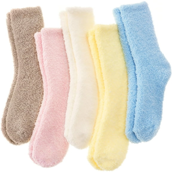 ANTSANG Fuzzy Socks for Women Men Slipper Fluffy Cozy Warm Winter Thick Plush Crew Socks 5 Pairs(Plain I,M)