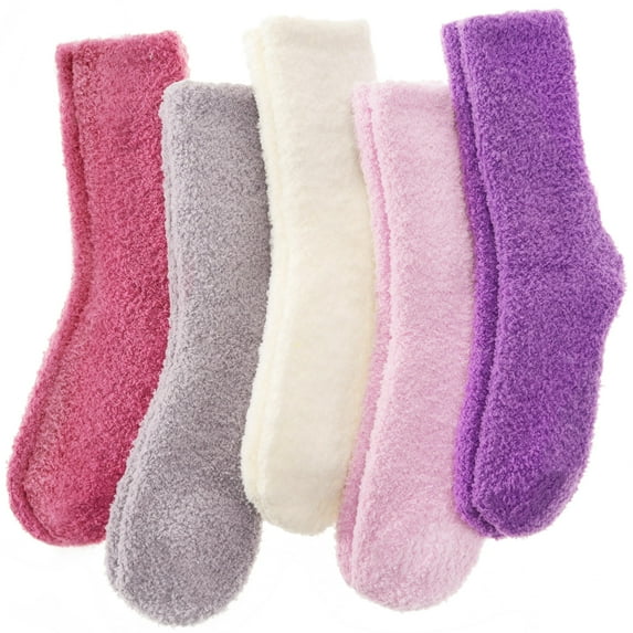 ANTSANG Fuzzy Socks for Women Men Slipper Fluffy Cozy Warm Winter Thick Plush Crew Socks 5 Pairs(Plain I,M)