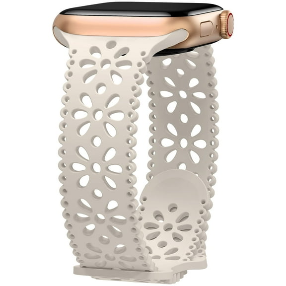ANTSHARE Lace Silicone Band Compatible with Apple Watch Bands Ultra 3/2/1 49mm 46mm 45mm 44mm 42mm 41mm 40mm 38mm Women, Hollow-out Breathable Strap for iWatch Series 11/10/9/8/7/6/5/4/3/SE/SE2/SE3