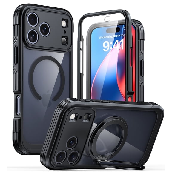 ANTSHARE Magnetic Case for iPhone 18 Pro with Detachable Kickstand, Built-in Screen Protector, Full Body Military-Grade Rugged Phone Cover