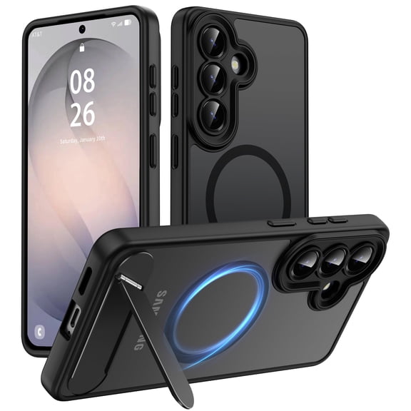 ANTSHARE Magnetic for Samsung Galaxy S26 Case, [Compatible with MagSafe][Full Camera Protection][Built-in Invisible Kickstand] Translucent Matte Phone Case for S26 6.3" - Black