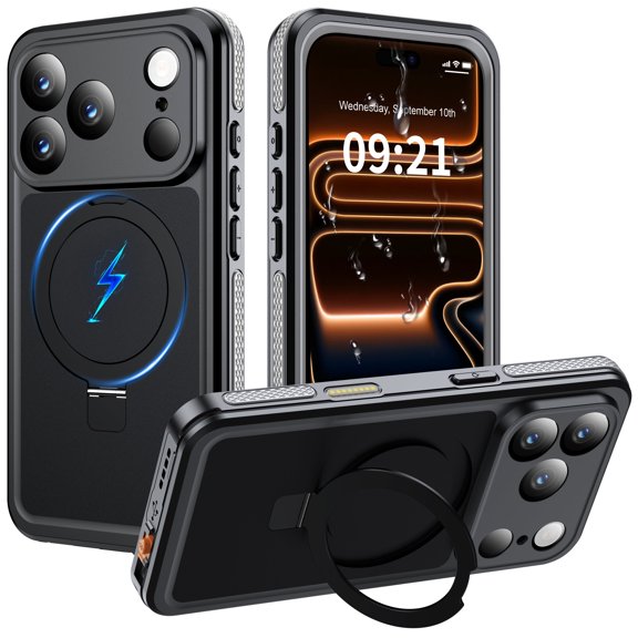 ANTSHARE Magnetic for iPhone 17 Pro Case Waterproof, Ring Invisible Stand Shockproof Protective Phone Case 6.3''