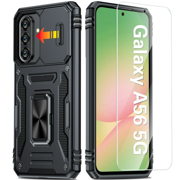 ANTSHARE for Samsung Galaxy A56 Case, with 360 Kickstand Ring and Tempered Glass Screen Protector, Military Grade Shockproof Protective Cover for Samsung Galaxy A56