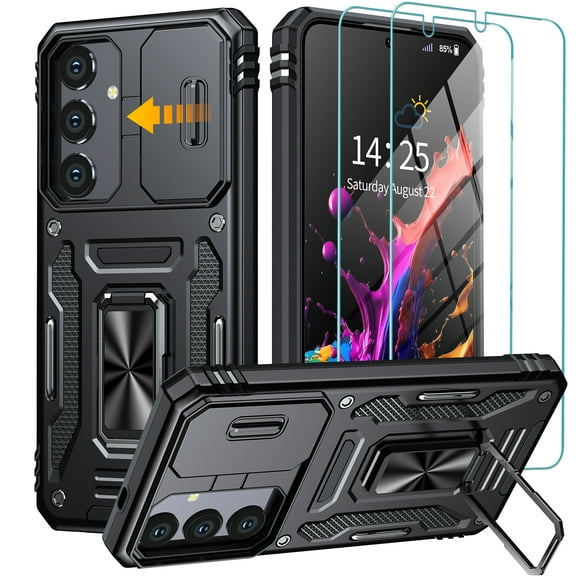 ANTSHARE for Samsung Galaxy S24 Plus Case, S24 Plus Case Built in Slide Camera Cover & Rotatable Kickstand Ring [2 * Screen Protector] Military Shockproof Protective Case for Samsung S24 Plus-Black
