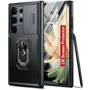 ANTSHARE for Samsung Galaxy S24 Ultra Case,[Built-in Slide Camera Cover & Rotatable Kickstand][2* Screen Protectors] Military Grade Shockproof Anti-Scratch Samsung S24 Ultra 5G Case - Black