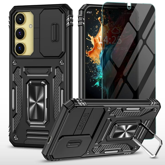 ANTSHARE for Samsung Galaxy S25 Case, [1* Privacy Screen Protector & Slide Camera Protector] Built-in Rotatable Kickstand Ring Shockproof Phone Case for Samsung Galaxy S25