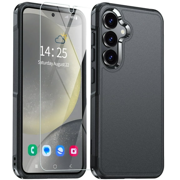 ANTSHARE for Samsung Galaxy S25 Case, 1* [Tempered Glass Screen Protector ] with Air Bumpers, Dual Layer Protection Case For Samsung Galaxy S25 - Black