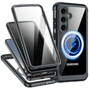 ANTSHARE for Samsung Galaxy S25, with Built-in Anti Peep&HD Screen Protector [Military Grade Protection] Shockproof Anti Spy Magnetic Back Phone Case for S25 5G, Black