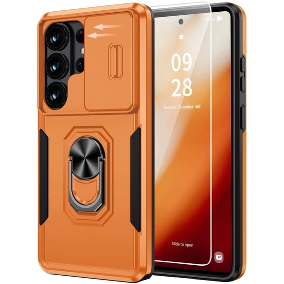 ANTSHARE for Samsung Galaxy S26 Ultra Case Built in Slide Camera Lens Cover & Screen Protector & Ring Holder, Heavy Duty Shockproof Full Body Phone Cover