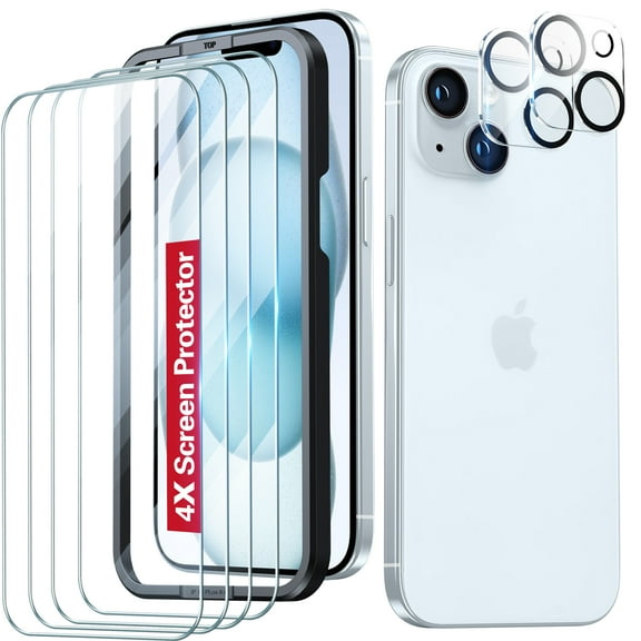 ANTSHARE Screen Protector Compatible with iPhone 15 6.1", 4 Pack Tempered Glass and 2 Pack Camera Lens Protector with Easy Installation Kit