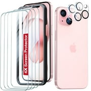 ANTSHARE Screen Protector Compatible with iPhone 15 Plus 6.7", 4 Pack Tempered Glass and 2 Pack Camera Lens Protector with Easy Installation Kit