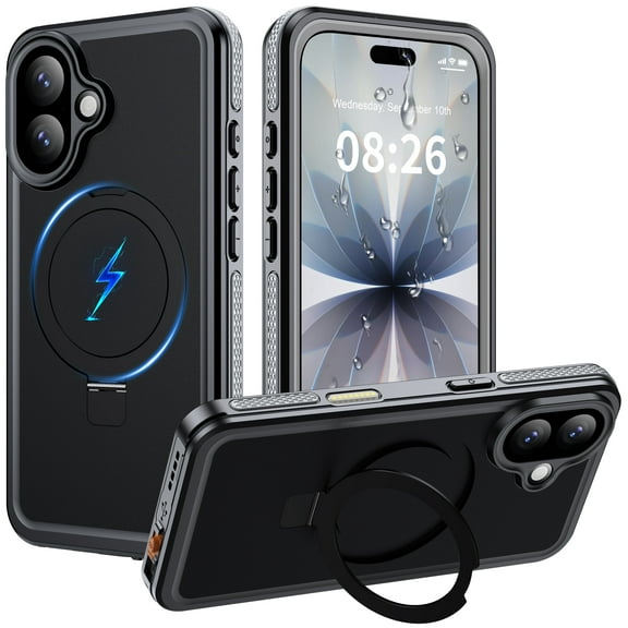 ANTSHARE Magnetic for iPhone 17 Case Waterproof, Ring Invisible Stand Shockproof Protective Phone Case 6.3''
