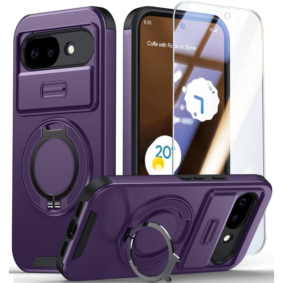 ANTSHARE for Google Pixel 10a Case, [9H Screen Protector][Slide Camera Cover & Rotatable Kickstand] Military Grade Protection Shockproof Dropproof Bumper Cover for Pixel 10A 6.3"