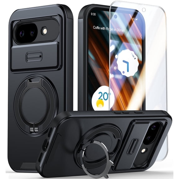 ANTSHARE for Google Pixel 10a Case, [9H Screen Protector][Slide Camera Cover & Rotatable Kickstand] Military Grade Protection Shockproof Dropproof Bumper Cover for Pixel 10A 6.3"