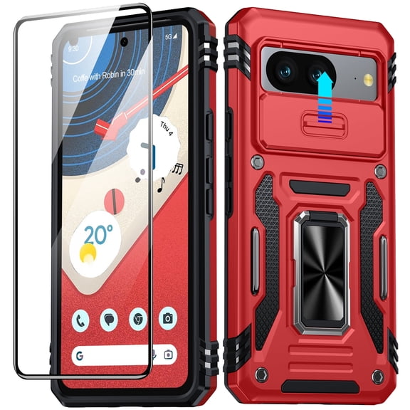 ANTSHARE for Google Pixel 8 Case, Slide Cover Camera Protection Shockproof Drop Protection Phone Case-Red