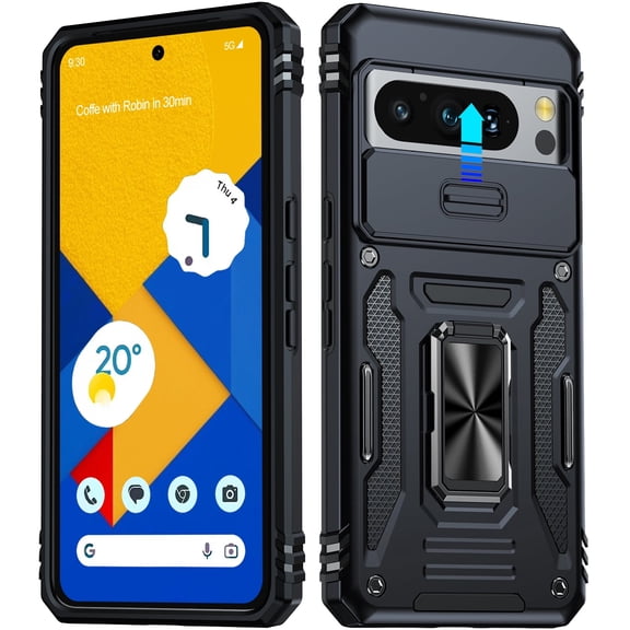 ANTSHARE for Google Pixel 8 Pro Case, Slide Cover Camera Protection Shockproof Drop Protection Phone Case-Black