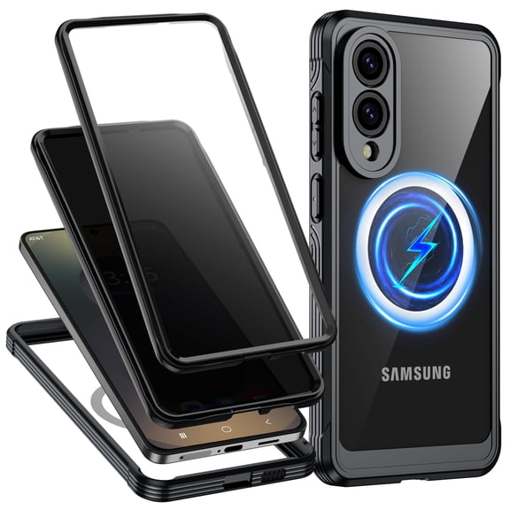 Magnetic for Samsung Galaxy S25 Edge Case, Built-in 9H & Privacy Tempered Glass Screen Protector, [Military Grade Protection] Full Body Shockproof Anti Spy Phone Case for S25 Edge