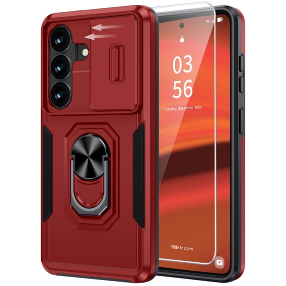 ANTSHARE for Samsung Galaxy S26 Case Built in Slide Camera Lens Cover & Screen Protector & Ring Holder, Heavy Duty Shockproof Full Body Phone Cover