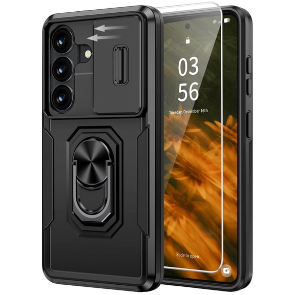 ANTSHARE for Samsung Galaxy S26 Case Built in Slide Camera Lens Cover & Screen Protector & Ring Holder, Heavy Duty Shockproof Full Body Phone Cover