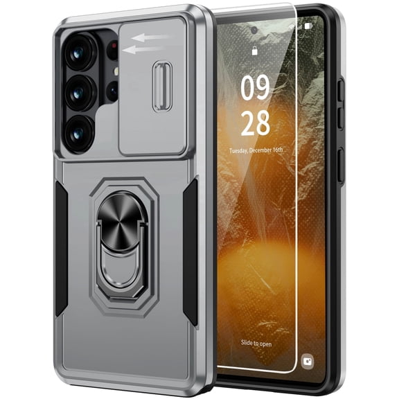 ANTSHARE for Samsung Galaxy S26 Ultra Case Built in Slide Camera Lens Cover & Screen Protector & Ring Holder, Heavy Duty Shockproof Full Body Phone Cover
