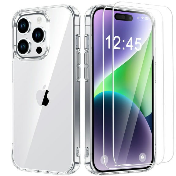 ANTSHARE for iPhone 15 Pro Case, with 2 Pack Tempered Glass Screen Protector Non-Yellowing Shockproof Slim Fit 6.1 Inch-Clear