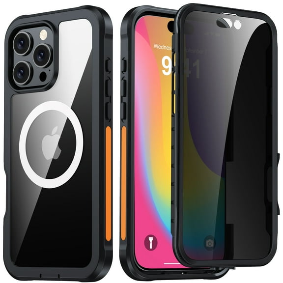 ANTSHARE For iPhone 16 Pro Case, Built-in Anti Peep Screen Protector [Compatible with MagSafe], Anti-Peeping Magnetic Adsorption Full Body Double Protective Case For iPhone 16 Pro 6.3’’ Black