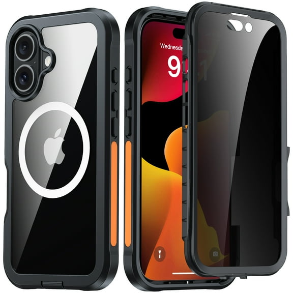 ANTSHARE For iPhone 16 Pro, with Built-in Privacy Screen Protector [Compatible with MagSafe], Anti-Peeping Magnetic Adsorption Full Body Double Protective Case For iPhone 16 6.1’’ Black