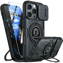 ANTSHARE For iPhone 16 Pro Case, Built In Slide Camera Cover & Rotatable Kickstand Ring [1 * Screen Protector] Rugged Military Heavy Duty ShockProof Protective Case For iPhone 16 Pro 6.3 Inch-Black