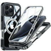 ANTSHARE For iPhone 16 Pro Case, Built-in HD Screen Protector & Rotatable Kickstand Ring, Full Body Protective Shockproof Cover For iPhone 16 Pro-Black