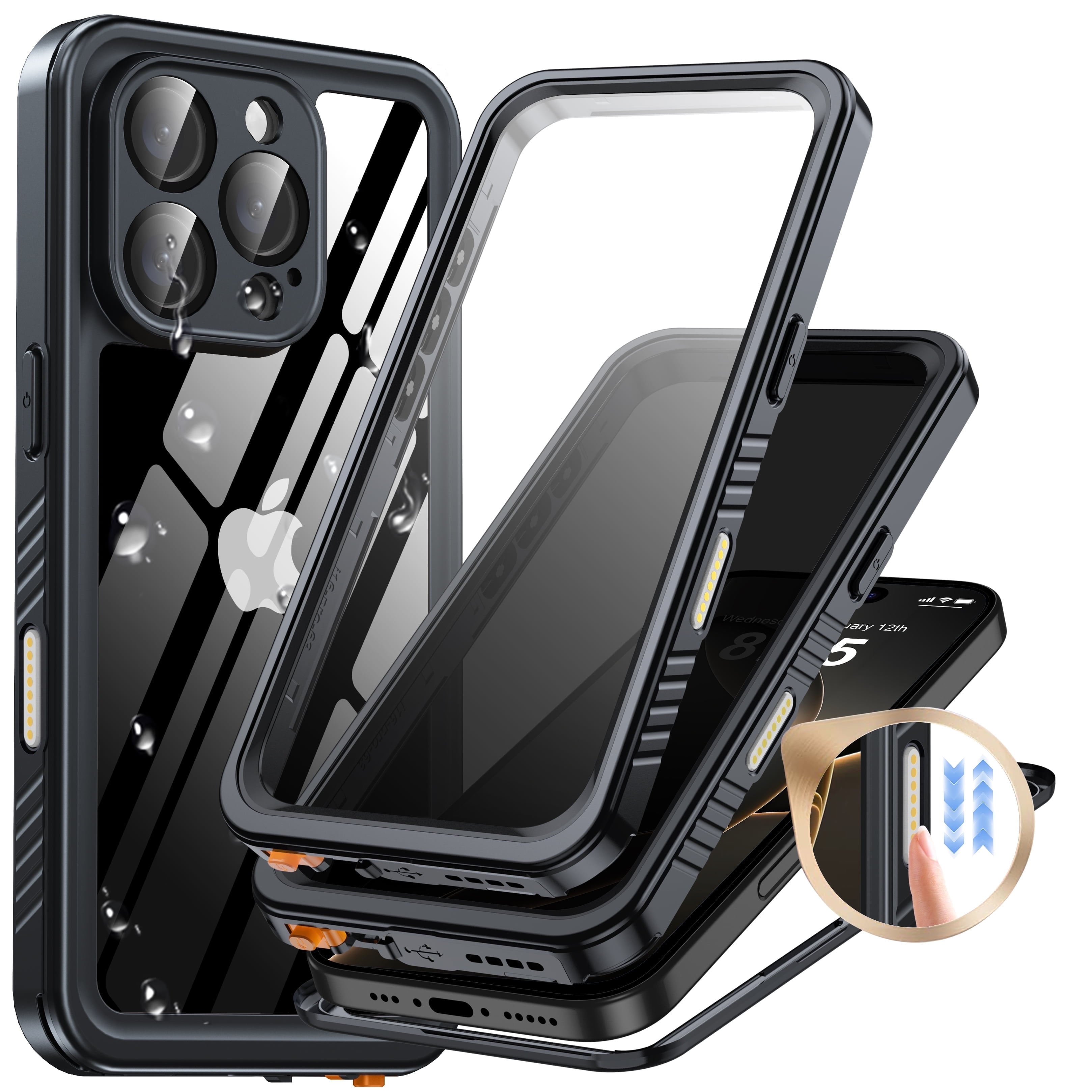 ANTSHARE for iPhone 16 Pro Case, Double Front Frame Built-in HD Screen Protector + Privacy Screen Protector, Waterproof Phone Case for iPhone 16 Pro-Black