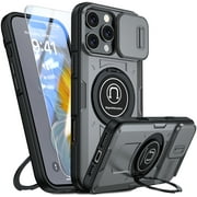 ANTSHARE for iPhone 16 Pro Max Case, Built In Slide Camera Cover & Rotatable Kickstand Ring [1 * Screen Protector] Military Heavy Duty ShockProof Protective Case for iPhone 16 Pro Max 6.9 Inch-Grey