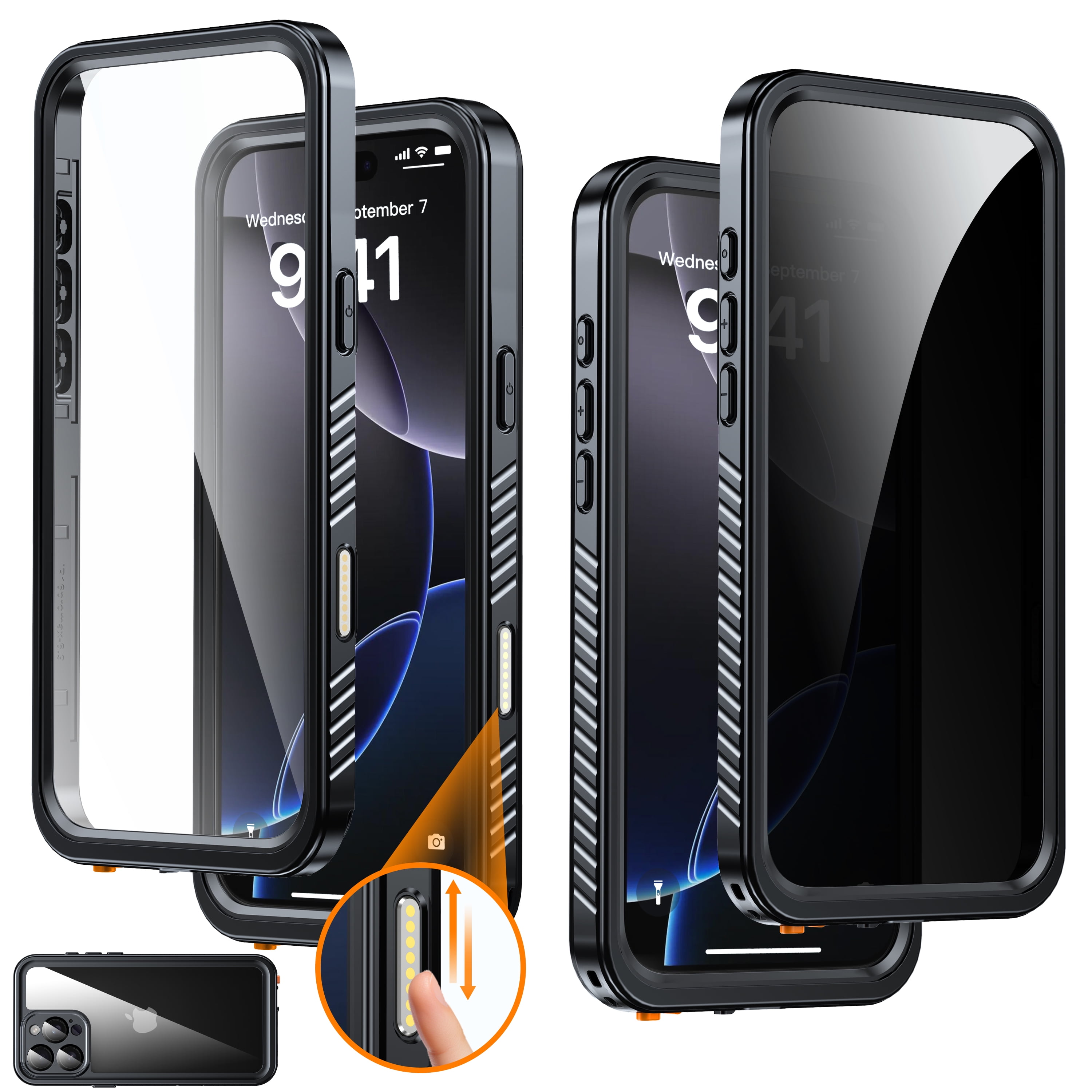 ANTSHARE for iPhone 16 Pro Max Case, Double Front Frame Built-in HD Screen Protector + Privacy Screen Protector, Waterproof Phone Case for iPhone 16 Pro Max-Black