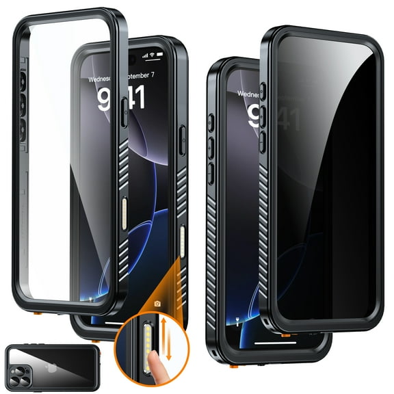 ANTSHARE for iPhone 16 Pro Max Case, Double Front Frame Built-in HD Screen Protector + Privacy Screen Protector, Waterproof Phone Case for iPhone 16 Pro Max-Black