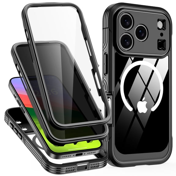 ANTSHARE Magnetic for iPhone 17 Pro Case, [Compatible with Magsafe] Built-in 9H & Privacy Screen Protector, [Military Grade Protection] Shockproof Anti Spy iPhone 17 Pro Phone Case, Black