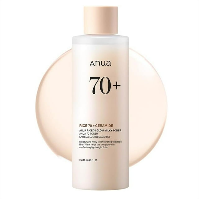 ANUA Rice 70 Glow Milky Toner, for Glass Skin, Rice Water, Niacinamide, Ceramides, Panthenol, Fragrance-Free, Non comedogenic 8.45fl.oz.