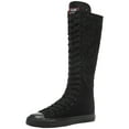 thumbnail image 1 of ANUFER Girls Womens Fashion Knee High Lace-Up Canvas Boots Pure Black Zip Dance Boots Lace SN815 US8, 1 of 7