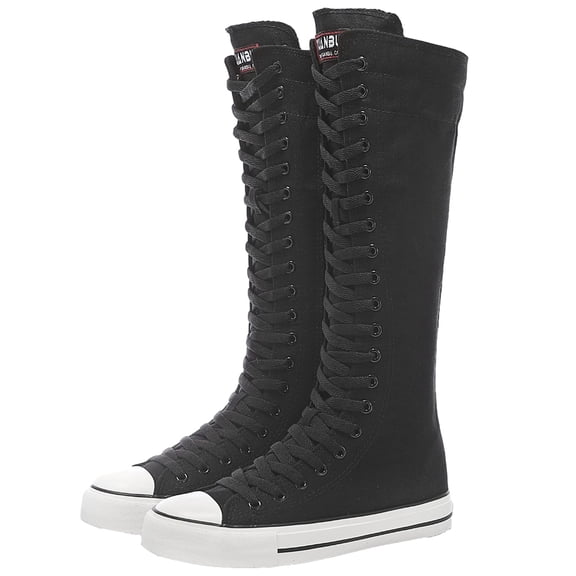 ANUFER Women Fashion Canvas Dance Boots Knee High Bicycling Boots Girls Fancy School Shoes Black 905 US8