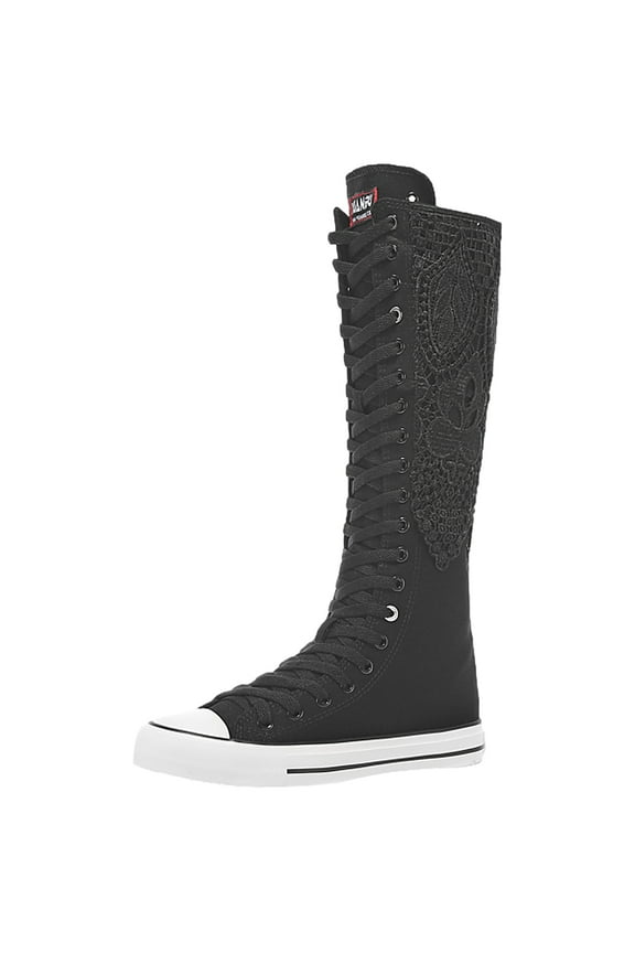 Women Fashion Canvas Dance Boots Knee High Bicycling Boots Girls Fancy School Shoes Black Lace SN913AB US9