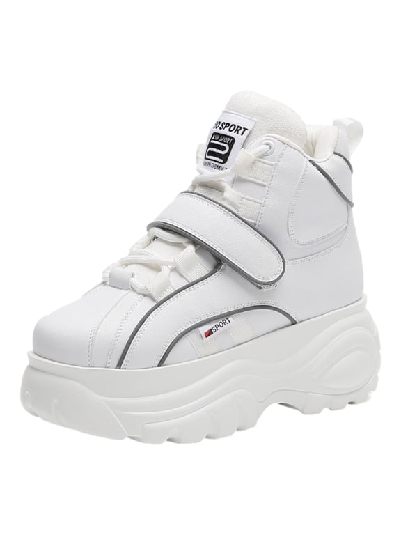 Women's Goth Punk High Top Platform Chunky Sneakers Lace Up Wedgel Heel Dad Shoes White SN02924 US10