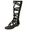 thumbnail image 1 of ANUFER Womens Knee High Roman Gladiator Sandals Rivets Studded Strappy Zipper Thong Sandals Black SN602C027 US5.5, 1 of 8