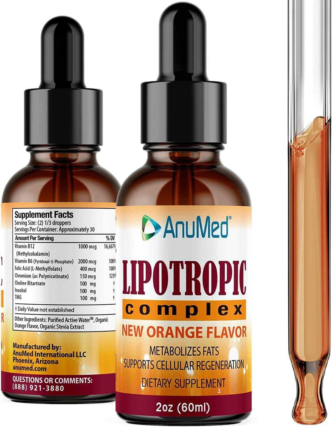 ANUMED Lipotropic Complex Liquid Drops with Vitamin B12, B6, Folic