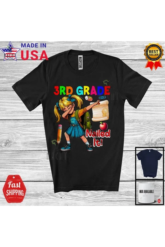3Rd Grade, Colorful Graduation Last Day Of School Dabbing Girls Group T-Shirt Unisex S-5XL Hot Trending Shirt, Vintage Birthday Gift