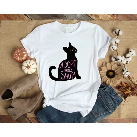 ANUNSHIRT Adopt Don'T Shop Black Cat Adoption Tshirt Unisex S-5XL Hot Trending Shirt, Vintage Birthday Gift