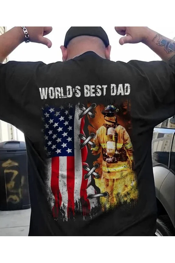 American Firefighter World'S Best Dad Graphic T Shirt Hoo... Unisex S-5XL Hot Trending Shirt, Vintage Birthday Gift