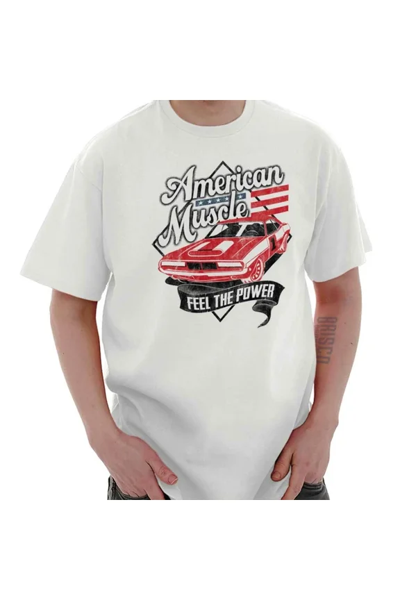 American Muscle Car Feel The Power Usa Flag Womens Or Mens Crewneck T Shirt Unisex S-5XL Hot Trending Shirt, Vintage Birthday Gift