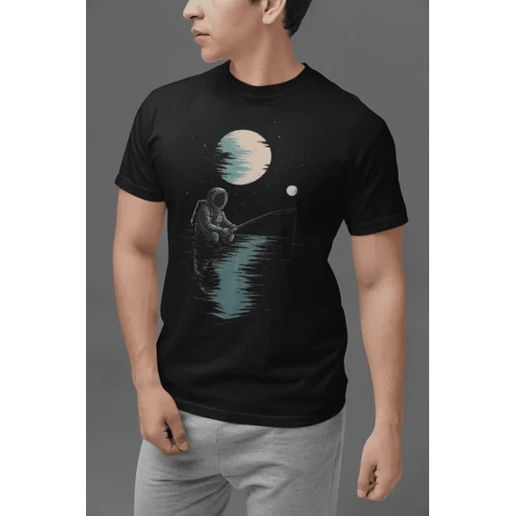 ANUNSHIRT Astronaut Fishing In Space T-Shirt Cosmic Graphic Tee Galaxy Adventure Shirt Unisex S-5XL Hot Trending Shirt, Vintage Birthday Gift